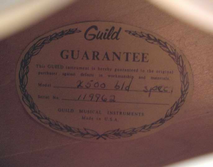 '78 Guild D-25 label